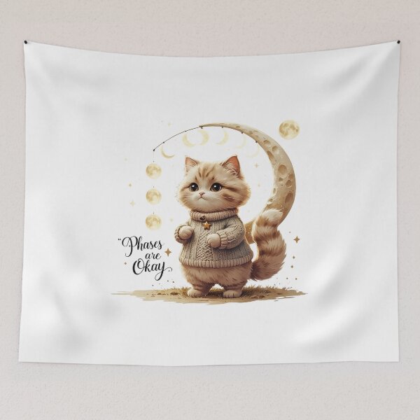 Item preview, Phases Are Okay Cute Vintage Cat Space Moon designed and sold by AQUILAKREO.