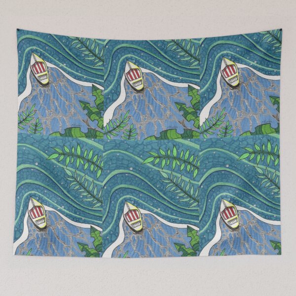 Item preview, Tropical Voyager - Abstract Jungle River Boat Illustration  designed and sold by Cass Harker Studio.