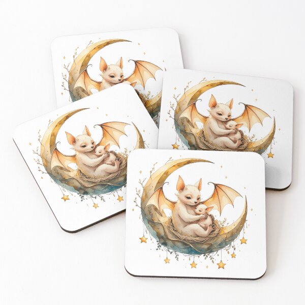 Item preview, Cute Bat Mom and Baby Sitting on Crescent Moon Watercolor designed and sold by AQUILAKREO.