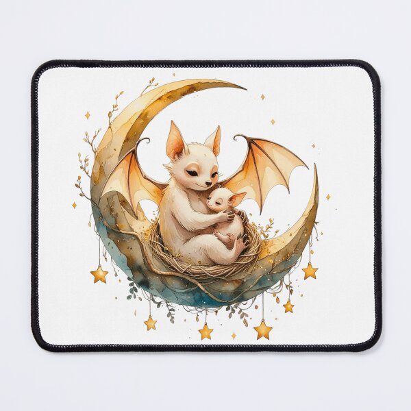 Item preview, Cute Bat Mom and Baby Sitting on Crescent Moon Watercolor designed and sold by AQUILAKREO.