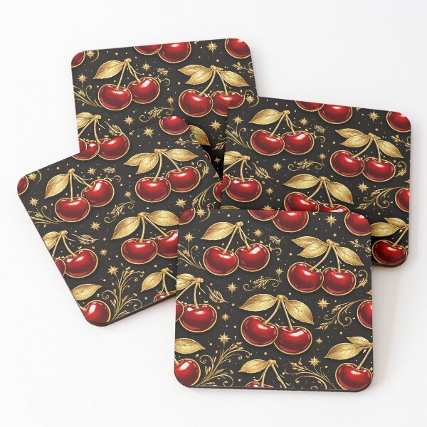 Item preview, Pattern of red and golden cherries designed and sold by Imprearte.