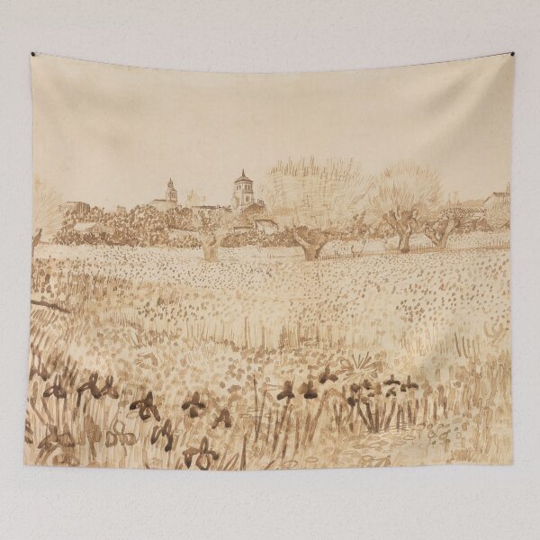 Item preview, View of Arles by Vincent van Gogh: Sepia Landscape Fine Art Print designed and sold by artofuniverse.