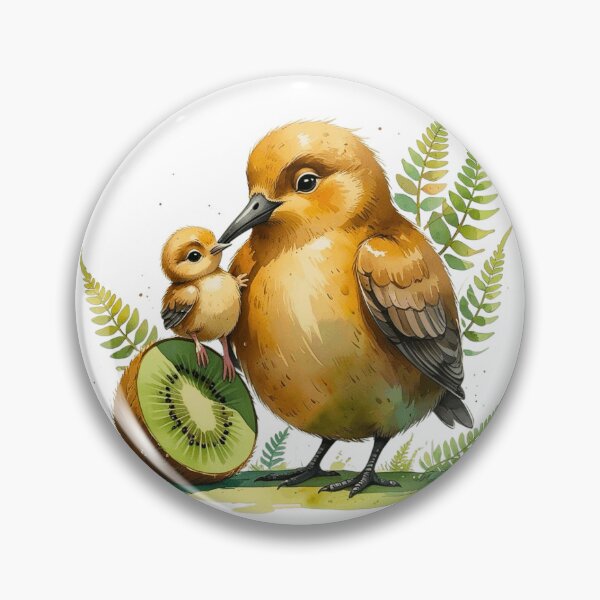 Item preview, Cute Kiwi Bird Mom and Baby Sitting on Kiwi Fruit Slice Watercolor designed and sold by AQUILAKREO.
