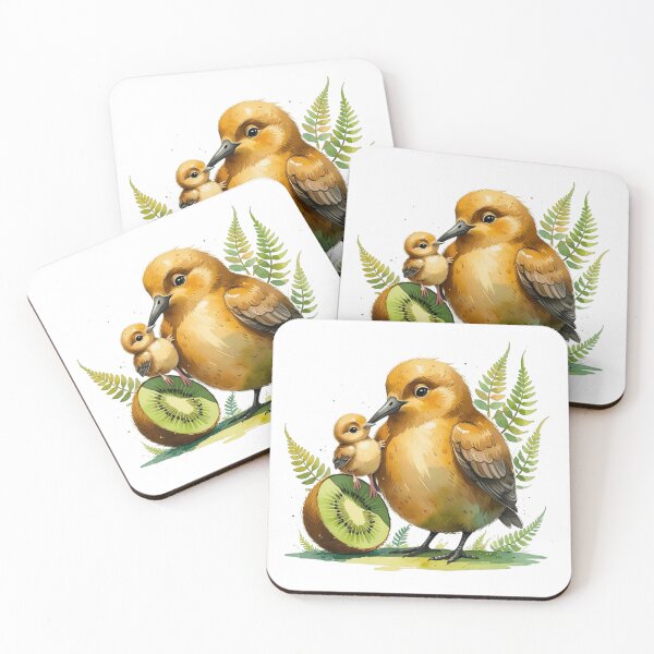 Item preview, Cute Kiwi Bird Mom and Baby Sitting on Kiwi Fruit Slice Watercolor designed and sold by AQUILAKREO.