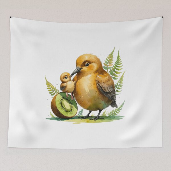 Item preview, Cute Kiwi Bird Mom and Baby Sitting on Kiwi Fruit Slice Watercolor designed and sold by AQUILAKREO.