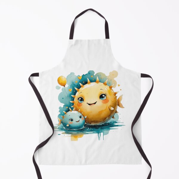 Item preview, Cute Pufferfish Mom and Baby with Balloon Watercolor Art designed and sold by AQUILAKREO.