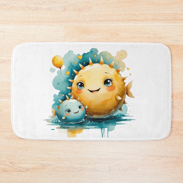 Item preview, Cute Pufferfish Mom and Baby with Balloon Watercolor Art designed and sold by AQUILAKREO.