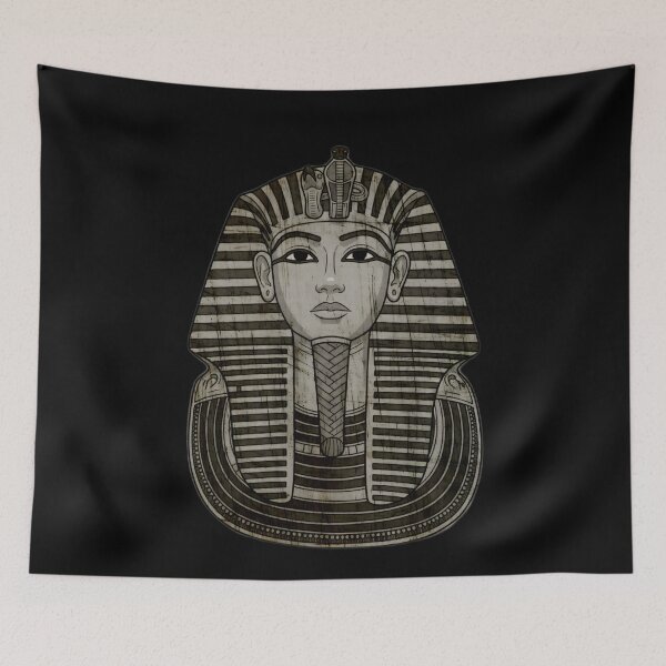 Item preview, A stylized, distressed wood-texture illustration of Tutankhamun’s golden mask. designed and sold by Hanna. J.