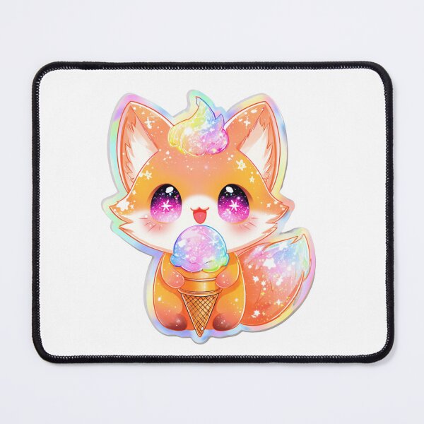 Item preview, Kawaii Fox Ice Cream Holographic Chibi Foodie  designed and sold by Ashley critters.