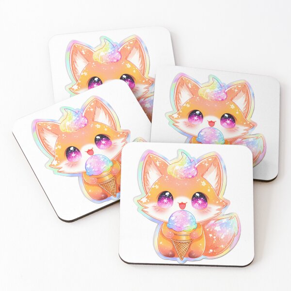 Item preview, Kawaii Fox Ice Cream Holographic Chibi Foodie  designed and sold by Ashley critters.