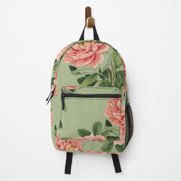 Item preview, Vintage Coral Peony Floral Pattern on Sage Green designed and sold by Artsy Corner.
