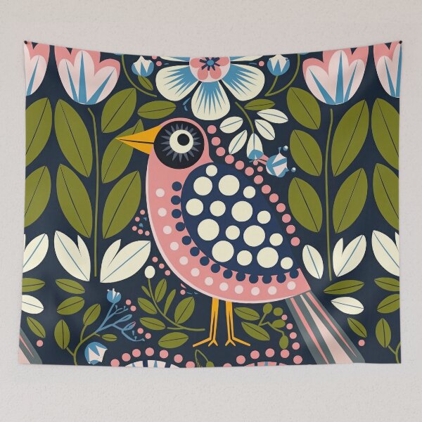 Item preview, Modern Bird Art Print – Bold Floral Botanical Art designed and sold by Filora Atelier | Bird Art.