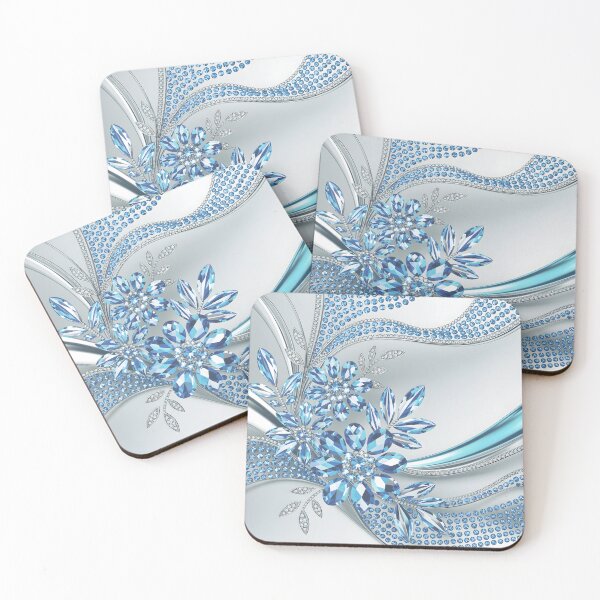 Item preview, Modern Glam Abstract Silver Winter Ice Blue Floral designed and sold by LEILA ART SPACE.