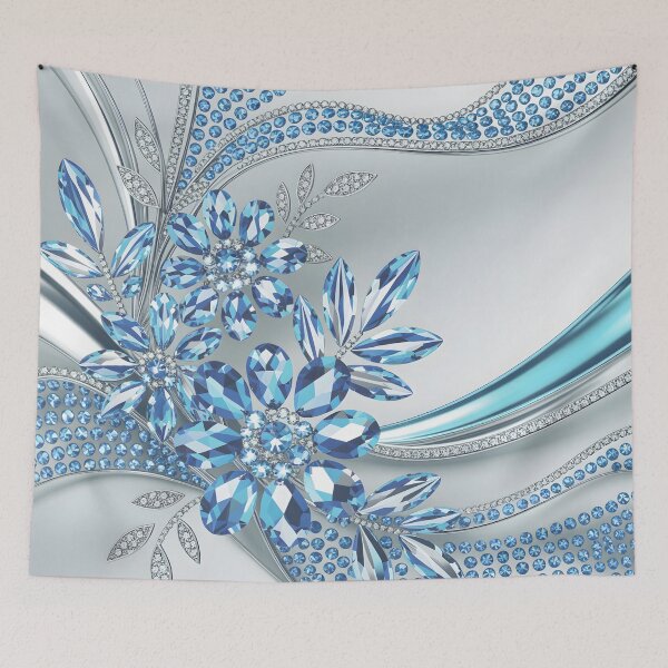 Item preview, Modern Glam Abstract Silver Winter Ice Blue Floral designed and sold by LEILA ART SPACE.