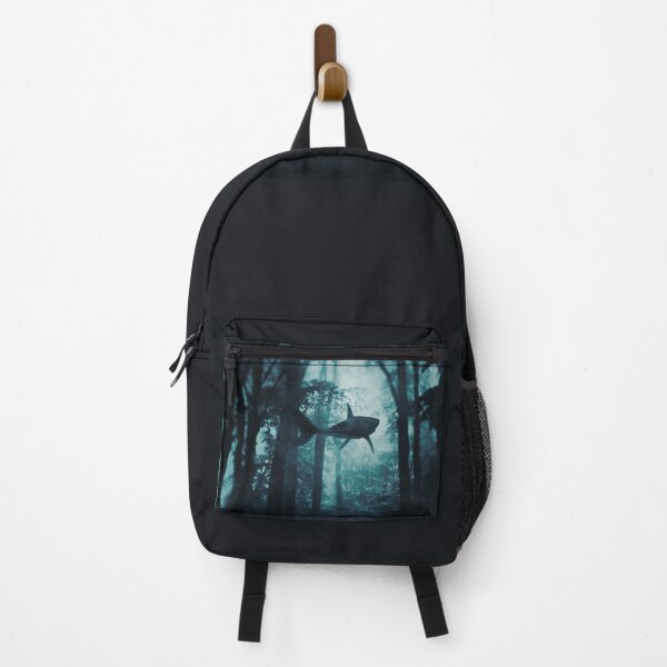 Item preview, Shark Tale - Shark swimming through twilight forest designed and sold by Dyrk Wyst Redbubble Shop.