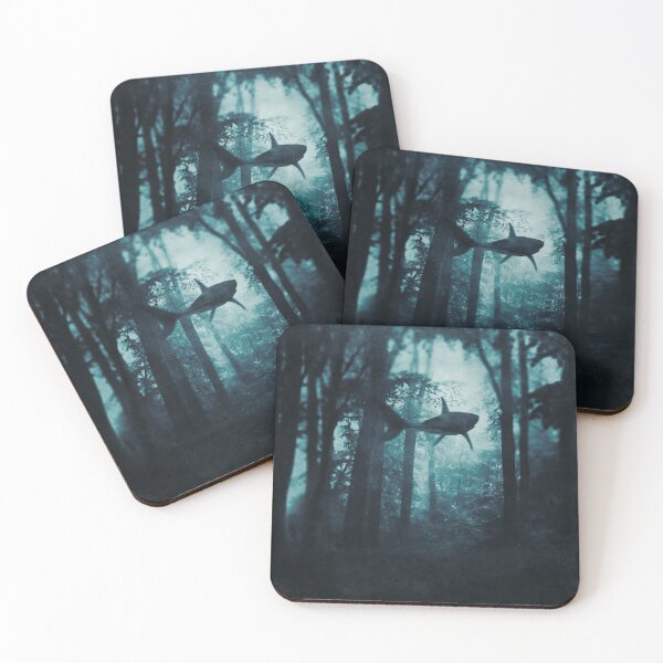 Item preview, Shark Tale - Shark swimming through twilight forest designed and sold by Dyrk Wyst Redbubble Shop.