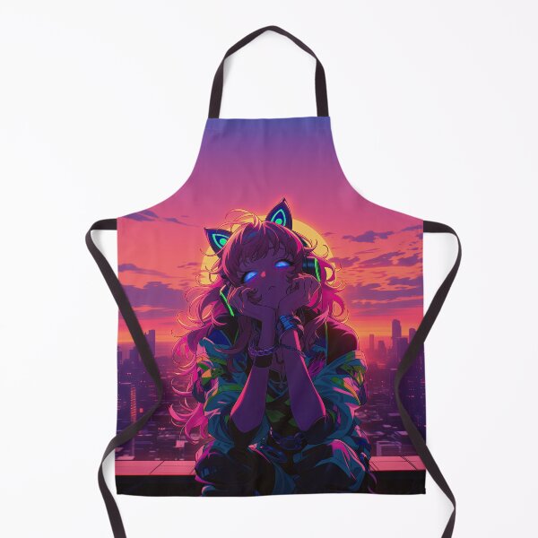 Item preview, Clementine Cyberpunk Sunset | Neon Anime Cat Girl Rooftop Art Print designed and sold by Nyx Creates.