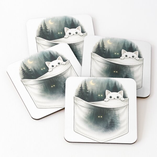 Item preview, Cute Cat Pocket Forest T-Shirts – Aesthetic Night Nature designed and sold by KDesignCrafts.