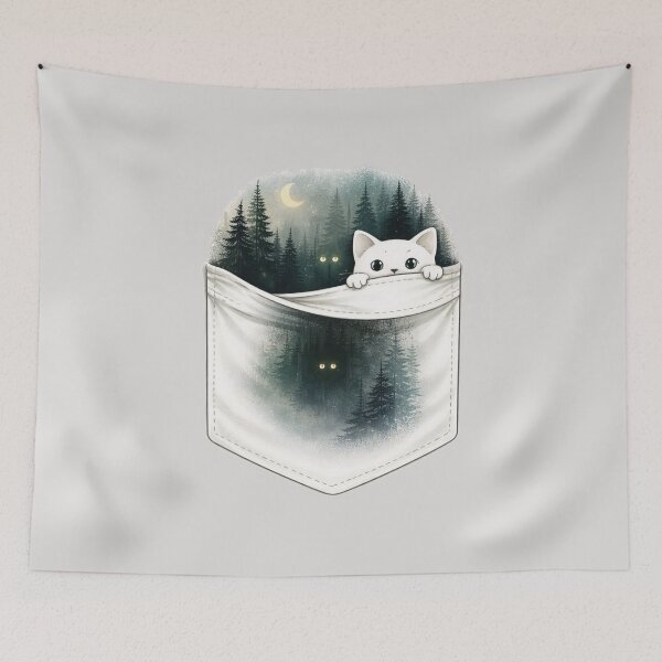 Item preview, Cute Cat Pocket Forest T-Shirts – Aesthetic Night Nature designed and sold by KDesignCrafts.