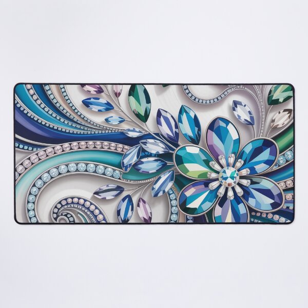 Item preview, Modern Glam Abstract Silver Teal Turquoise Blue Floral designed and sold by LEILA ART SPACE.