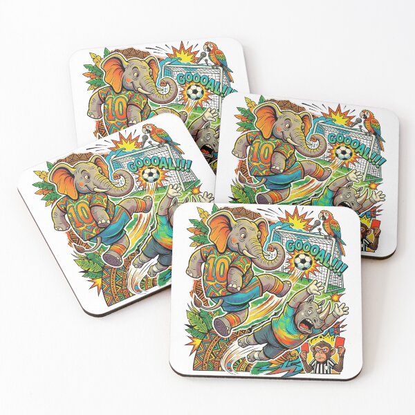 Item preview, Wild Safari Soccer Art: Elephant Scoring Goal vs. Rhino Goalie designed and sold by LineLoo.