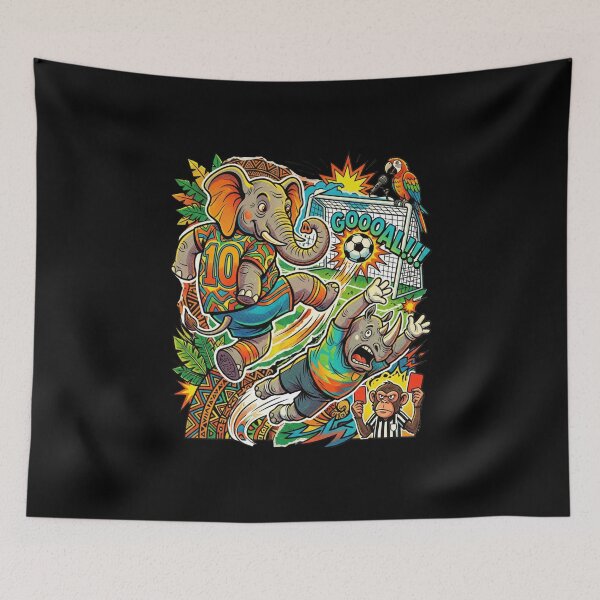 Item preview, Wild Safari Soccer Art: Elephant Scoring Goal vs. Rhino Goalie designed and sold by LineLoo.