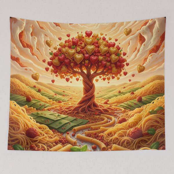 Item preview, Ravioli heart tree in a surreal pasta landscape designed and sold by Herzbaumatelier.