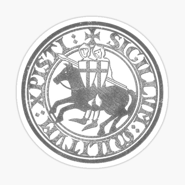 Deus Vult Knight Templar logo crusaders grunge gray and black eroded vintage seal coat of arm on horse on white background Sticker