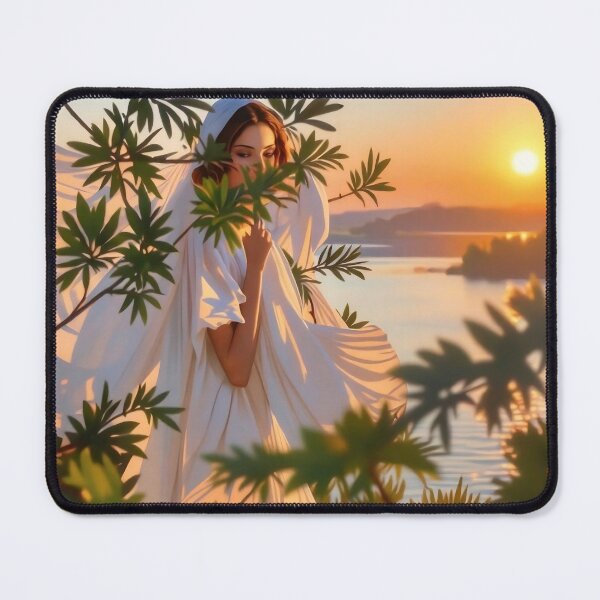 Item preview, Golden Hour Serenity: Ethereal Maiden at Sunset designed and sold by Serene Strokes Art.
