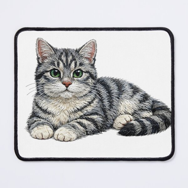 Item preview, Grey Tabby Cat Realistic Embroidery Style designed and sold by mybunnyparadise.