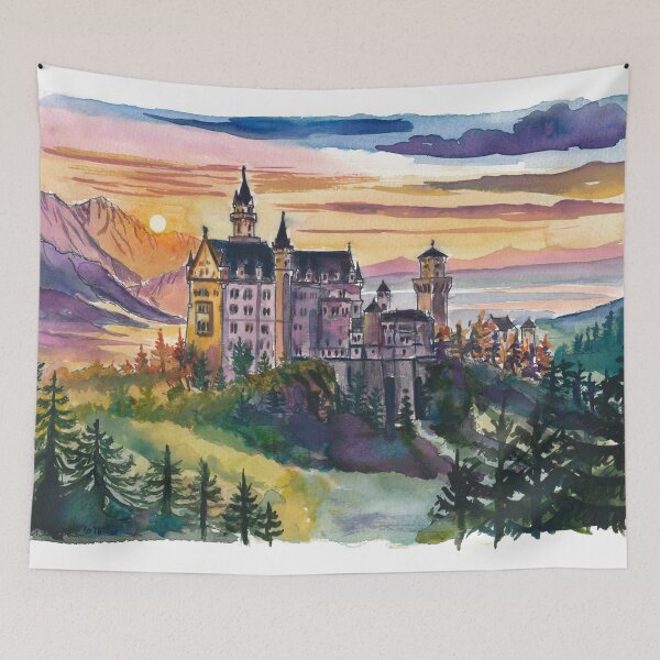 Item preview, Neuschwanstein Castle in Fairy Tale Evening Light designed and sold by artshop77.