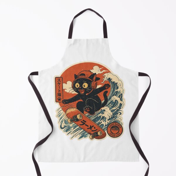 Item preview, Skater Cat Japanese Wave Sticker | Cute Black Cat Anime Skateboard Design designed and sold by ZenvyraLab.