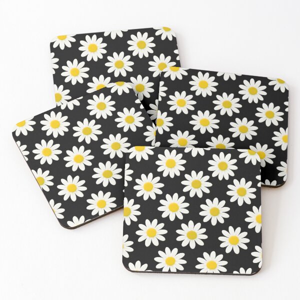 Item preview, White Daisy Pattern on Black Background Bold Contrast Floral Design designed and sold by daila70.