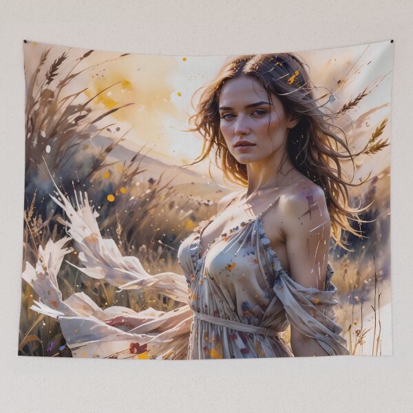 Item preview, Golden Field Muse: Ethereal Sun-Drenched Portrait designed and sold by Serene Strokes Art.