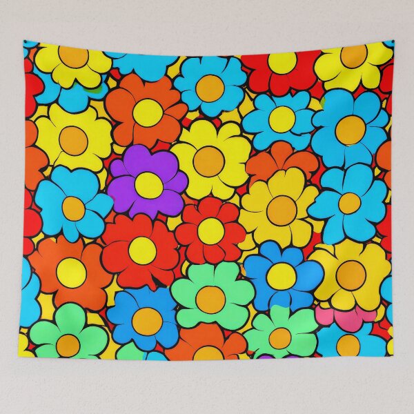 Item preview, 1960's-1970's Red, Yellow And Blue Flowers Design designed and sold by DEC02.