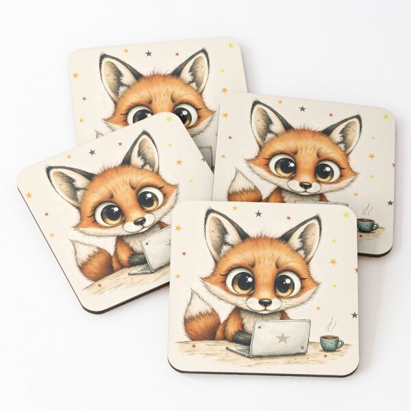 Item preview, Cute Baby Fox Working on Laptop with Coffee designed and sold by Found Dream.
