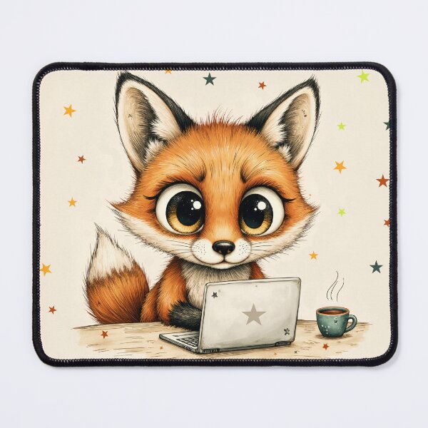 Item preview, Cute Baby Fox Working on Laptop with Coffee designed and sold by Found Dream.