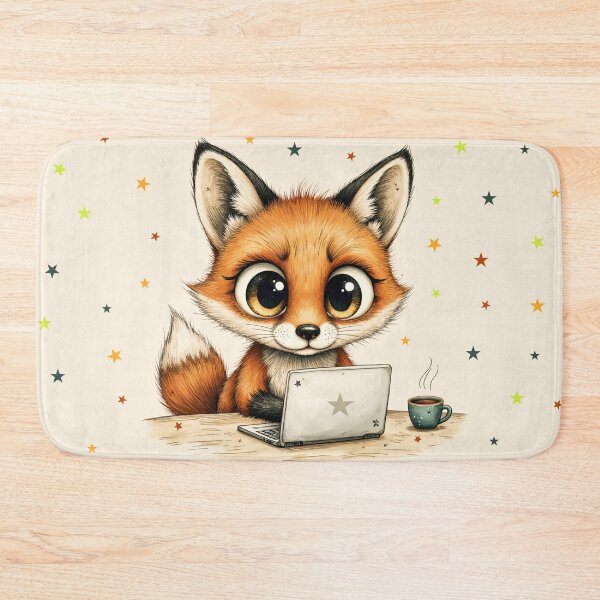 Item preview, Cute Baby Fox Working on Laptop with Coffee designed and sold by Found Dream.