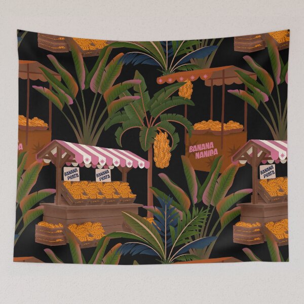 Item preview, Tropical Banana Market Pattern – Retro Fruit Stand Illustration designed and sold by prikanashiro.
