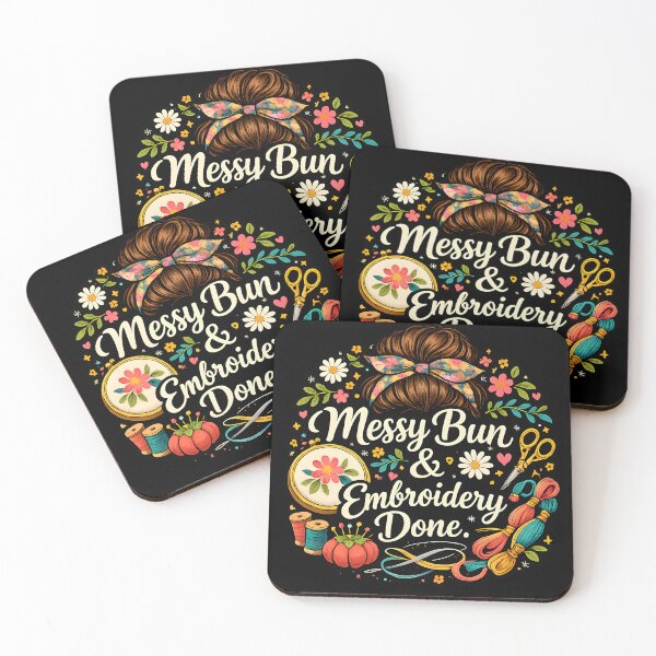 Item preview, Messy Bun & Embroidery Life – Cute Floral Craft Lover Design designed and sold by blankTeeShirt.