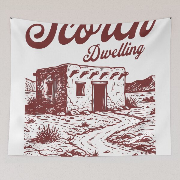 Item preview, Desert House Vintage Engraving, Southwest Adobe Home, Rustic Desert Landscape Art, Arid Western Aesthetic designed and sold by TeeVerse27.
