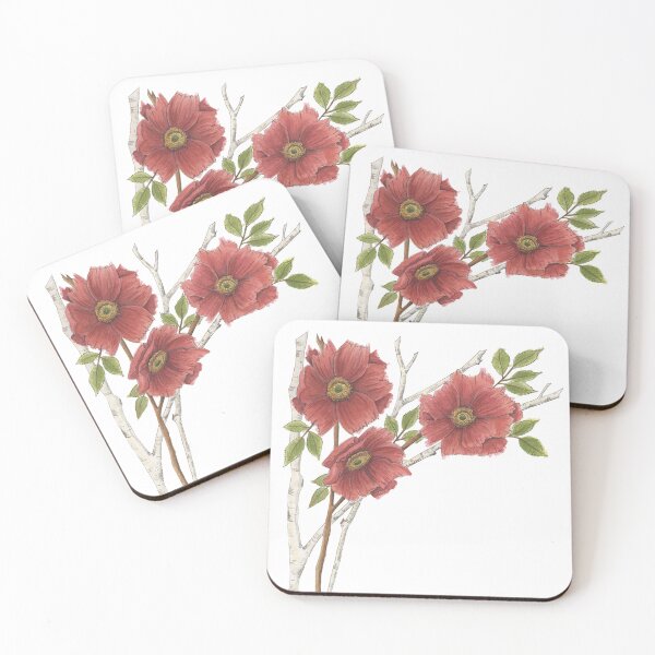 Item preview, Watercolor Red Flower and Birch Branch designed and sold by NaughtyFlorals.