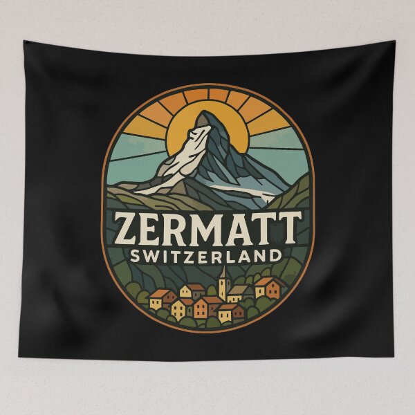 Item preview, Zermatt Switzerland Alps Stained Glass Travel designed and sold by TomFrontierArt.
