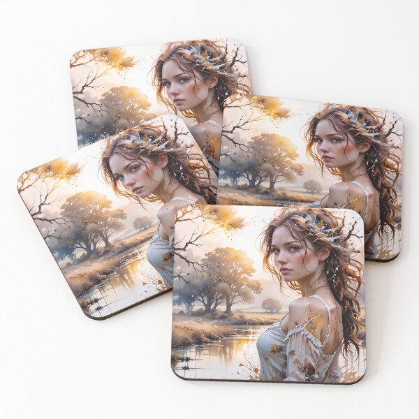Item preview, Riverbank Serenity: Ethereal Maiden in Golden Hour Light designed and sold by Serene Strokes Art.