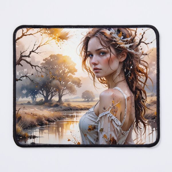 Item preview, Riverbank Serenity: Ethereal Maiden in Golden Hour Light designed and sold by Serene Strokes Art.