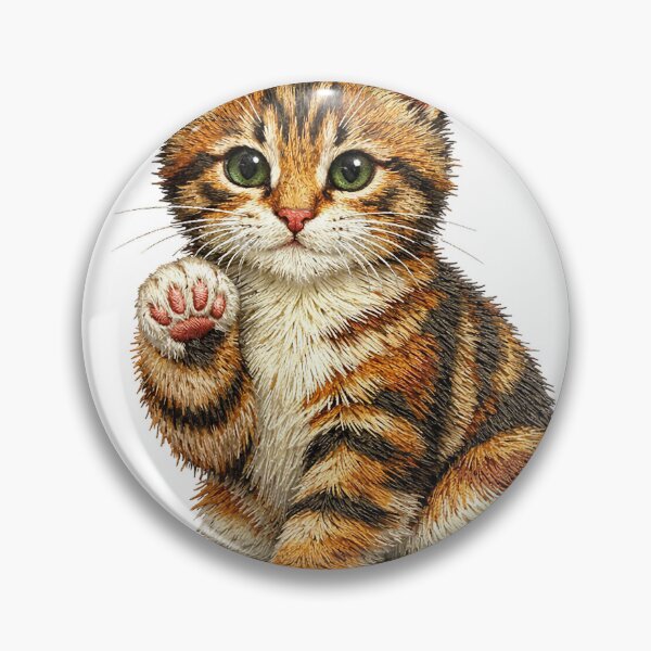 Item preview, Cute Tabby Kitten Waving Paw Embroidery designed and sold by mybunnyparadise.