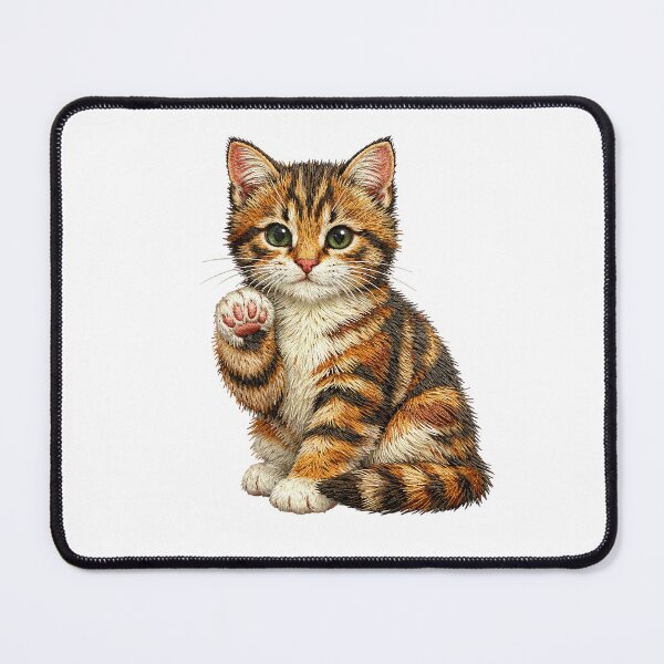 Item preview, Cute Tabby Kitten Waving Paw Embroidery designed and sold by mybunnyparadise.