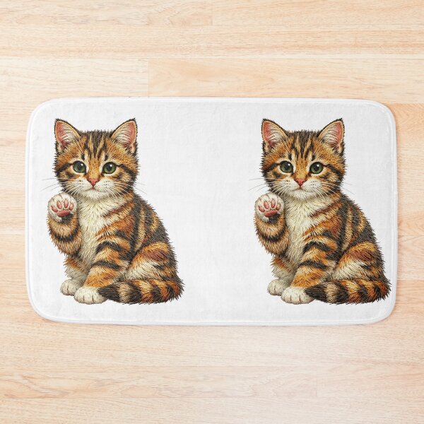 Item preview, Cute Tabby Kitten Waving Paw Embroidery designed and sold by mybunnyparadise.