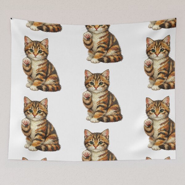 Item preview, Cute Tabby Kitten Waving Paw Embroidery designed and sold by mybunnyparadise.