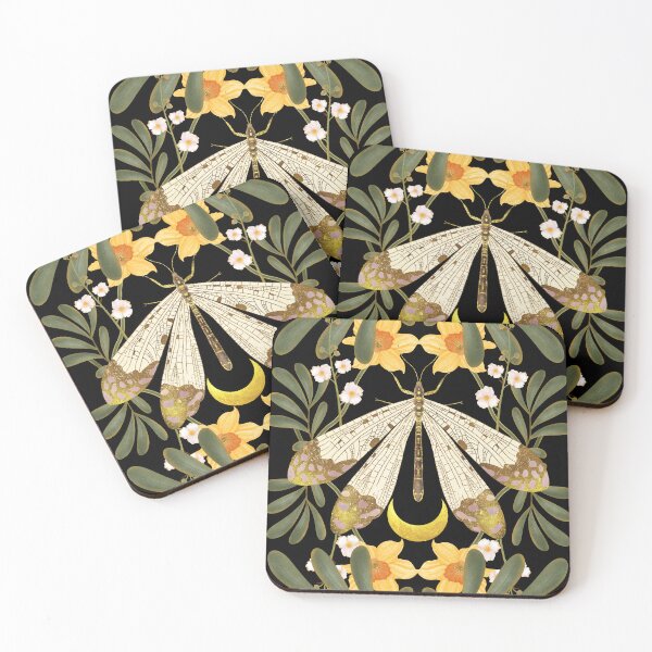 Item preview, A stunning symmetrical botanical design featuring a majestic pale moth centered between vibrant yellow lilies and lush green foliage. designed and sold by Grin Katalina Floral Patterns & Cozy Art.